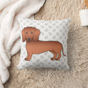 Red Kurz Hair Dackel Niedlich Cartoon Dog & Paws Kissen