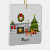 Red Kurz Hair Dackel Niedlich Hund - Weihnachtsrau Keramikornament (Rechts)