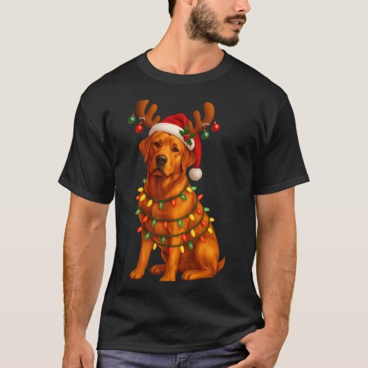 Red Lab Christmas Tree Light Pajama Labrador Dog L T-Shirt (Vorderseite)