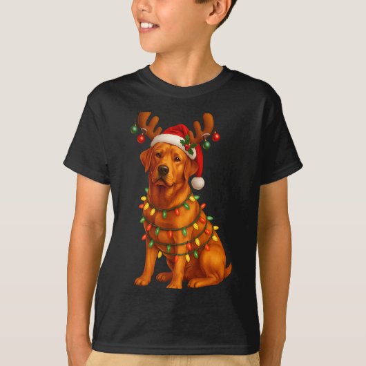 Red Lab Christmas Tree Light Pajama Labrador Dog L T-Shirt (Vorderseite)
