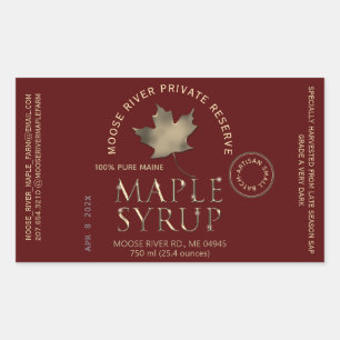 Red Label Artisan Maple Sirup Batch Datum Gold Lea Rechteckiger Aufkleber