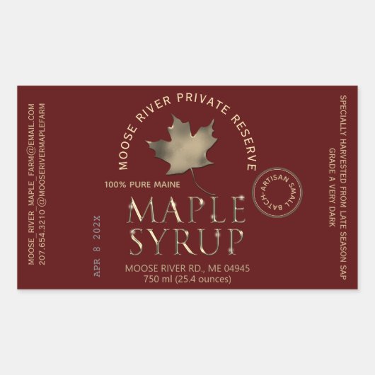 Red Label Artisan Maple Sirup Batch Datum Gold Lea Rechteckiger Aufkleber (Vorderseite)