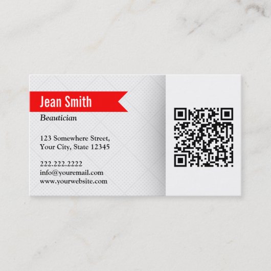 Red Label QR Code Beautician Business Card Visitenkarte (Vorderseite)