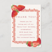 Red Lace Berry First Birthday Photo Thank You Card (Vorderseite)