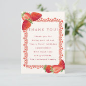 Red Lace Berry First Birthday Photo Thank You Card (Stehend Vorderseite)