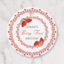 Red Lace Berry First Birthday Round Geschenkanhänger
