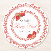 Red Lace Berry First Birthday Runder Pappuntersetzer (Vorderseite)