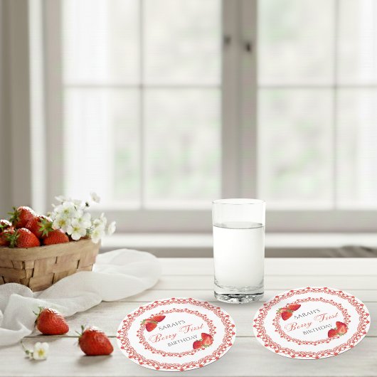 Red Lace Berry First Birthday Runder Pappuntersetzer