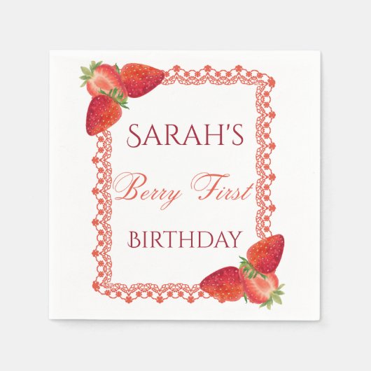 Red Lace Berry First Birthday  Serviette (Vorderseite)