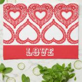 Red Lace Heart Kitchen Handtücher (Gefaltet)