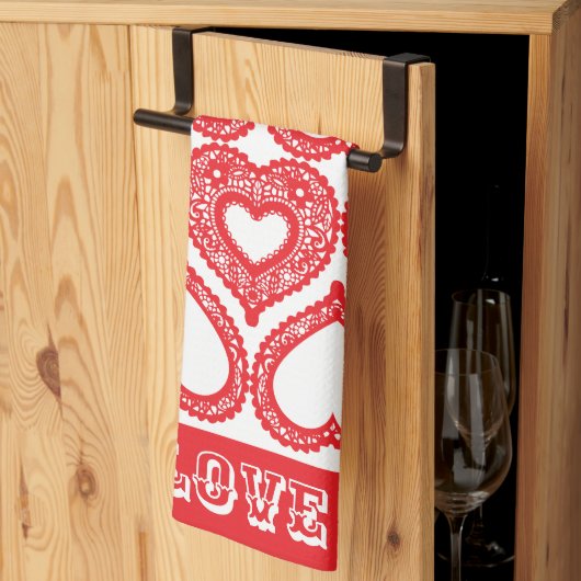 Red Lace Heart Kitchen Handtücher (Drittel gefaltet)