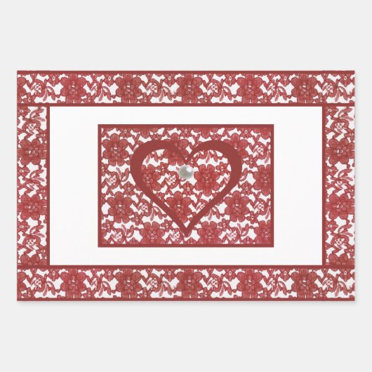 Red Lace Pattern Valentine Geschenkpapier Set (Vorderseite 2)