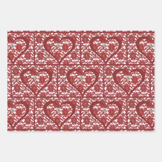 Red Lace Pattern Valentine Geschenkpapier Set (Vorderseite)