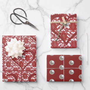 Red Lace Pattern Valentine Geschenkpapier Set