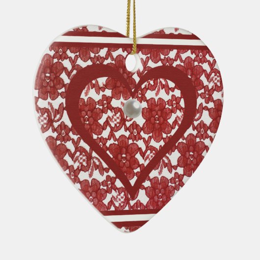 Red Lace Pattern Valentine Keramik Ornament (Rechts)