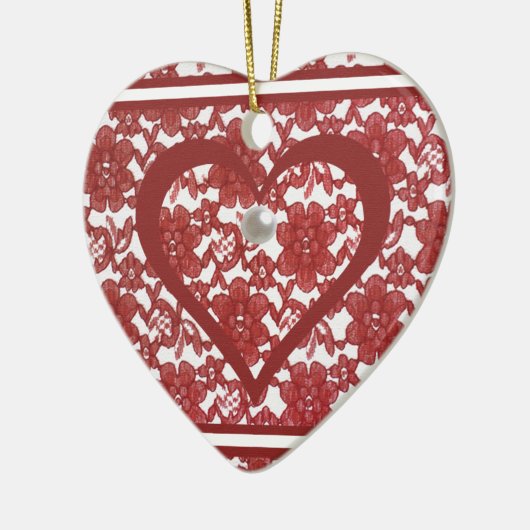 Red Lace Pattern Valentine Keramik Ornament (Links)