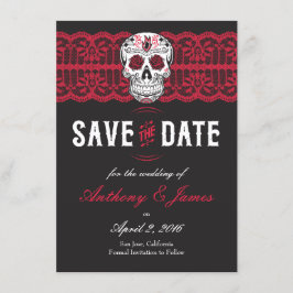 Red Lace Sugar Skull Speichern Sie die Daten 4.5x6 Save The Date