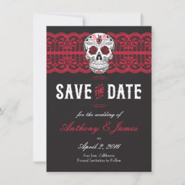 Red Lace Sugar Skull Speichern Sie die Daten 4.5x6 Save The Date