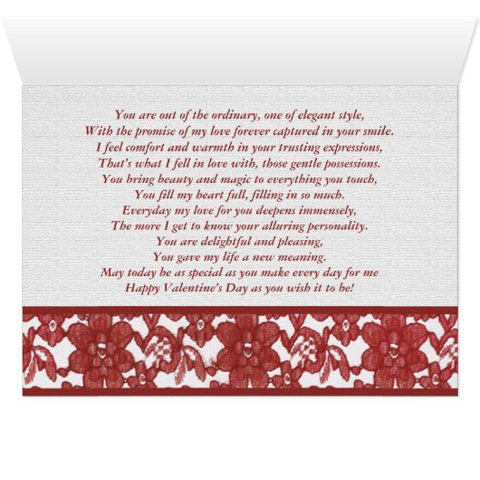 Red Lace Valentine Card mit Gedicht (Innenansicht Horizontal (Unten))