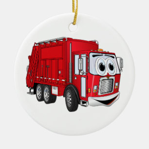 Red Lächeln Garbage Truck Cartoon Keramik Ornament