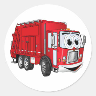 Red Lächeln Garbage Truck Cartoon Runder Aufkleber