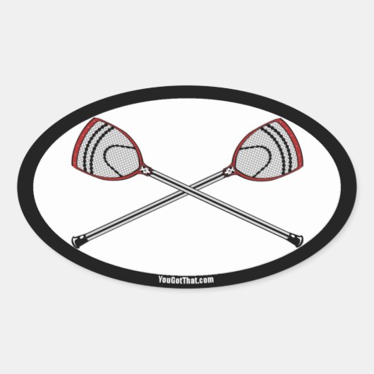 Red Lacrosse Goalie Sticks Ovaler Aufkleber (Vorderseite)