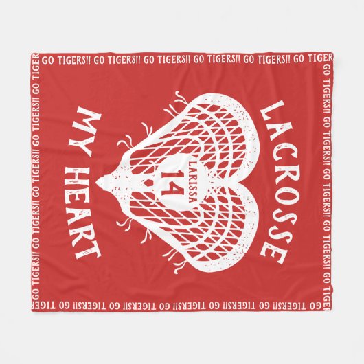 Red Lacrosse My Heart Fleecedecke (Vorderseite (Horizontal))