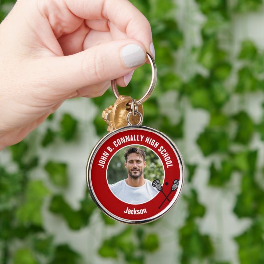 Red Lacrosse Player Photo High School Spirit Schlüsselanhänger (Hand)