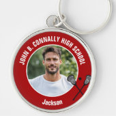 Red Lacrosse Player Photo High School Spirit Schlüsselanhänger (Vorne)