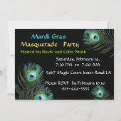 RED LADY AND JESTER MASK with PEACOCK FEATHERS Einladung (Rückseite)