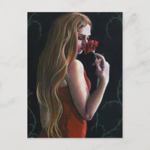 Red Lady Blume Rote Rose Carnation Gothic Postcard Postkarte