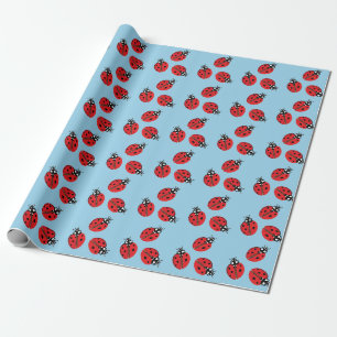 Red Lady Bug Illustration Light Blue Geschenkpapier