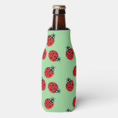 Red Lady Bug Illustration Light Green Flaschenkühler (Flaschenvorderseite)