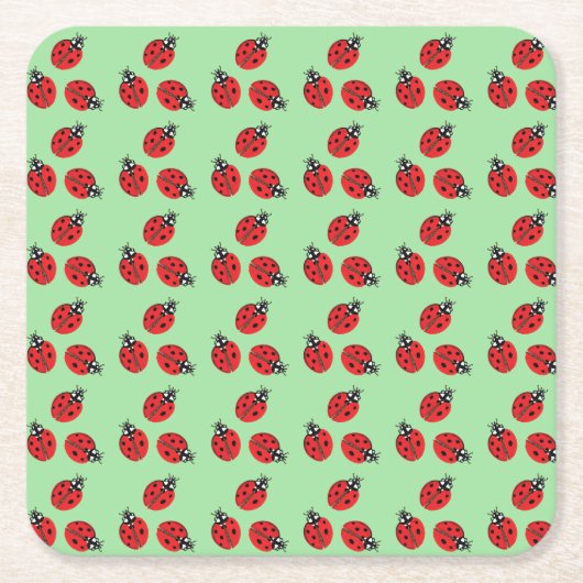Red Lady Bug Illustration Light Green Rechteckiger Pappuntersetzer (Vorderseite)