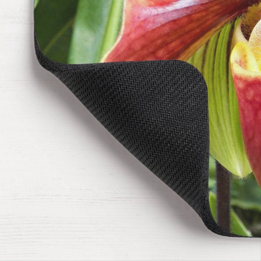 Red Lady Slipper Orchid Floral Mousepad (Ecke)