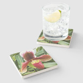 Red Lady Slipper Orchid Floral Steinuntersetzer (Seitenansicht)