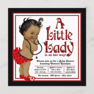Red Ladybug African American Girl Baby Dusche Einladung