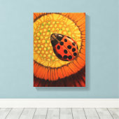 Red Ladybug auf einer lebendigen Zinnia-Blume Leinwanddruck (Insitu (Holzboden))