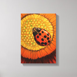 Red Ladybug auf einer lebendigen Zinnia-Blume Leinwanddruck