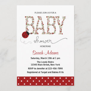 Red Ladybug Baby Shower Einladung