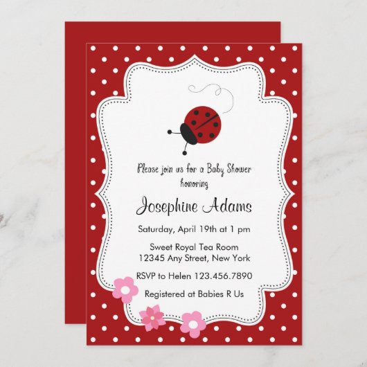 Red Ladybug Baby Shower Einladung (Vorne/Hinten)