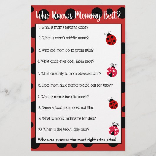 Red Ladybug Baby Showspiele Flyer (Hinten)