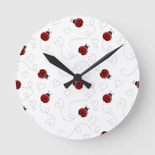 Red Ladybug Beetle Insect Lover Black Hearts Runde Wanduhr