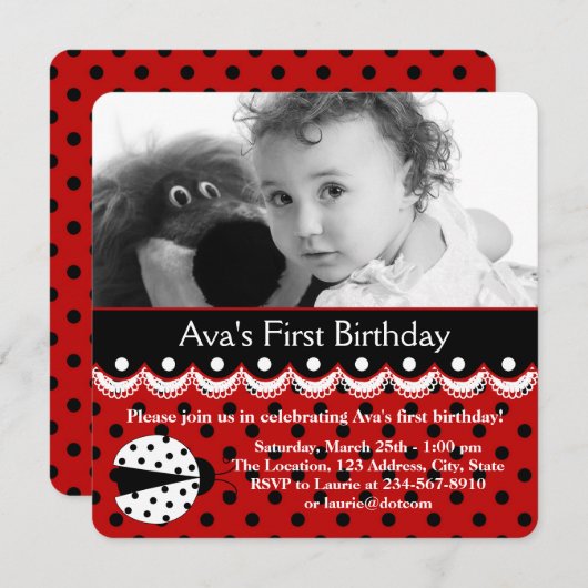 Red Ladybug Birthday Party Einladung (Vorne/Hinten)