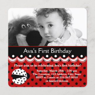 Red Ladybug Birthday Party Einladung