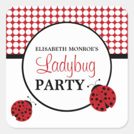 Red Ladybug Children's Birthday Party Quadratischer Aufkleber