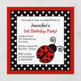 Red Ladybug Geburtstag - Schwarz-Weiß-Polka-Punkte Einladung