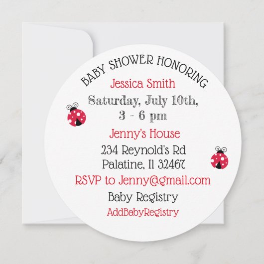 Red Ladybug Girl Baby Shower Einladungen (Rückseite)