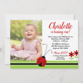 Red Ladybug Girl Birthday Foto Einladungen (Vorderseite)