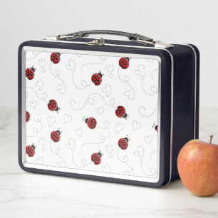 Red Ladybug Käfer Insekt Lover Black Hearts Metall Brotdose